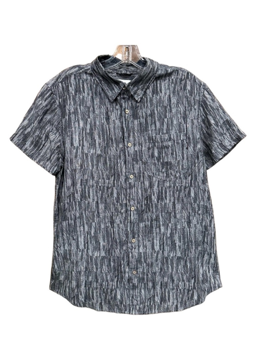 TenTree mens button down shirt grey print hemptencel blend short sleeve Medium